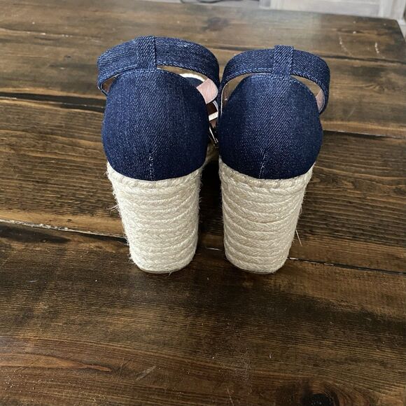 BCBGMAXAZRIA Women's Espadrille Wedge Sandals Denim Blue Ankle Strap Size 8 - Picture 4 of 7
